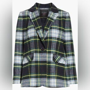Helene Berman - Boxy Plaid One Button 2 Pocket Blazer - Sz. Small - Blue & Green